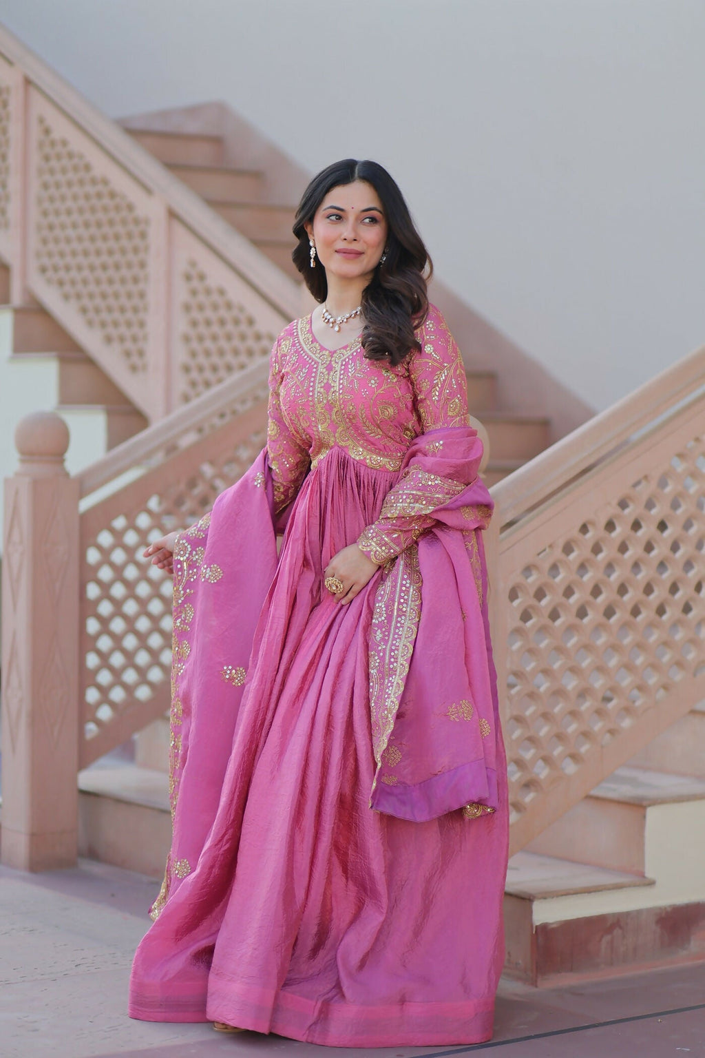 Joban Fashion Pink Crush Sequence Embroidery Work Kurta Set - Distacart