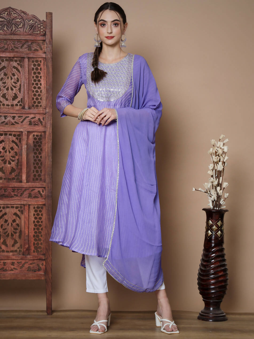 Myshka Women's Purple Anarkali Kurta & With Dupatta