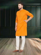 Even Apparels Men's Pure Cotton Yellow Kurta