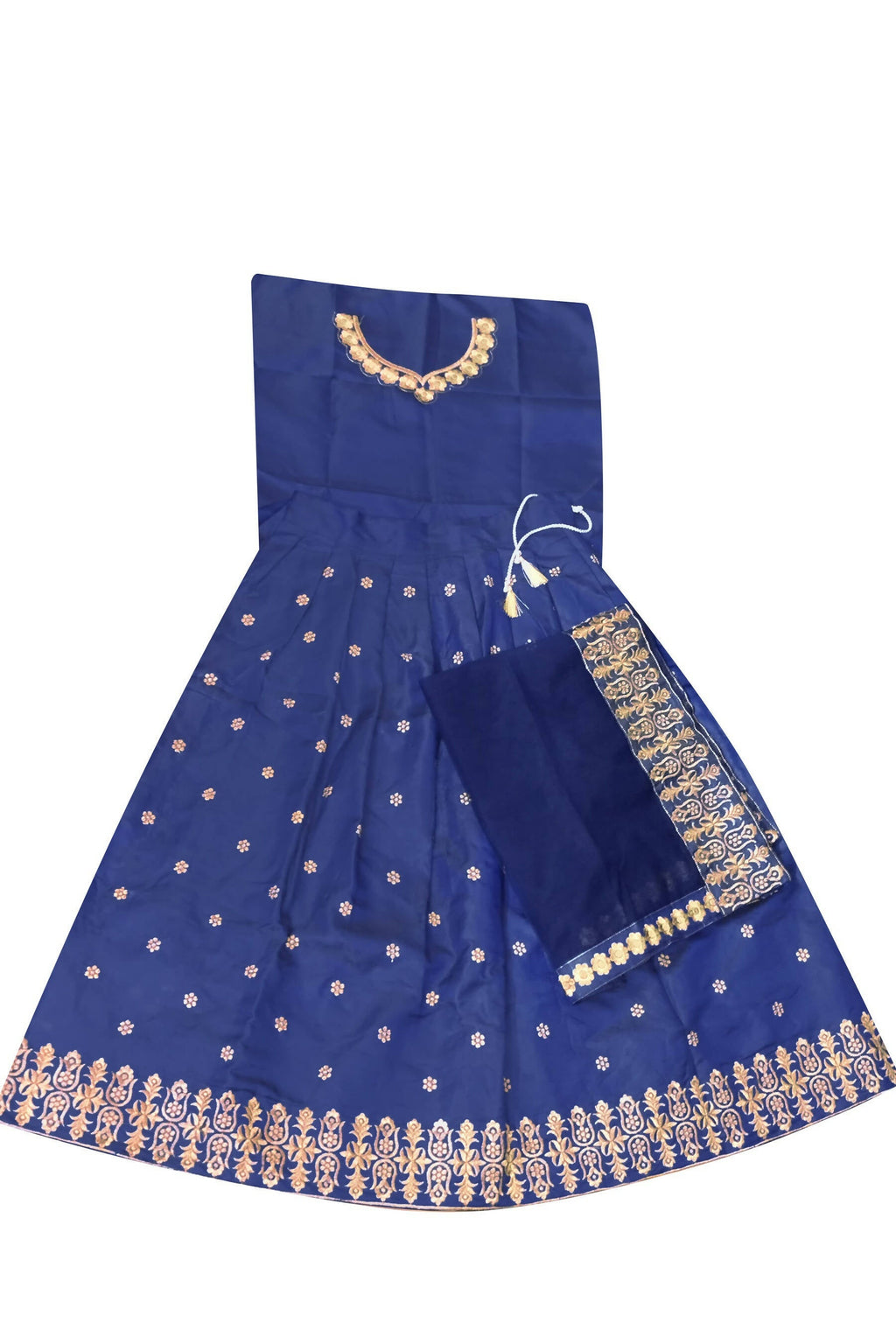Dwiden Royal Blue Queen Tafetta Sattin Semi-Stitched Girl's Lehenga Choli
