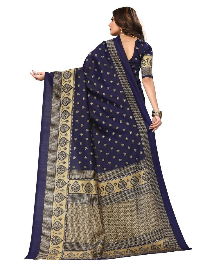 Vamika Navy Blue Printed Art Silk Saree