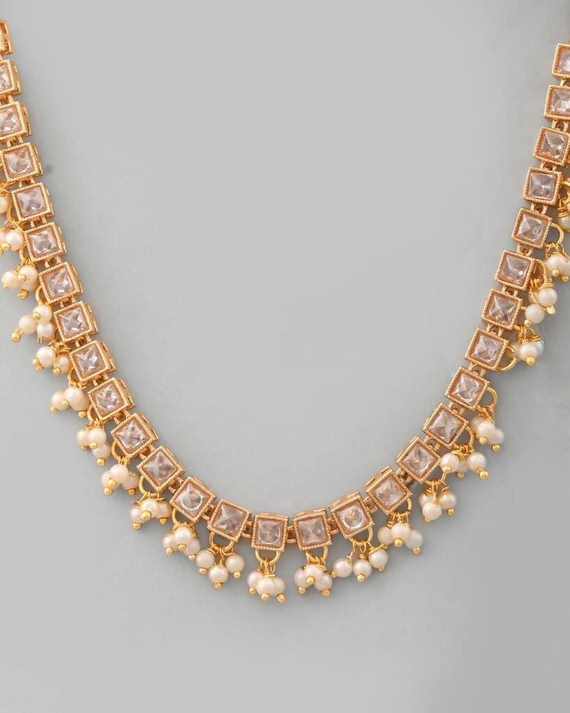 VOJ Gold Tone Stone Studded Choker With Earrings Set