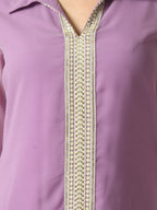 Myshka Women's Purple Embroidered Party Fusion Top