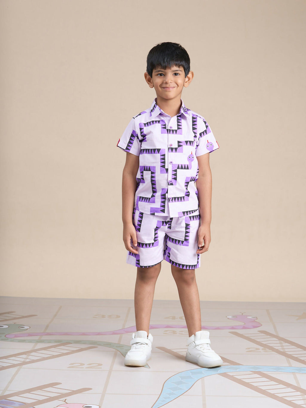 Snakes and Ladders Boys Purple Table Print Shirt and Boxer Set from Siblings Collection