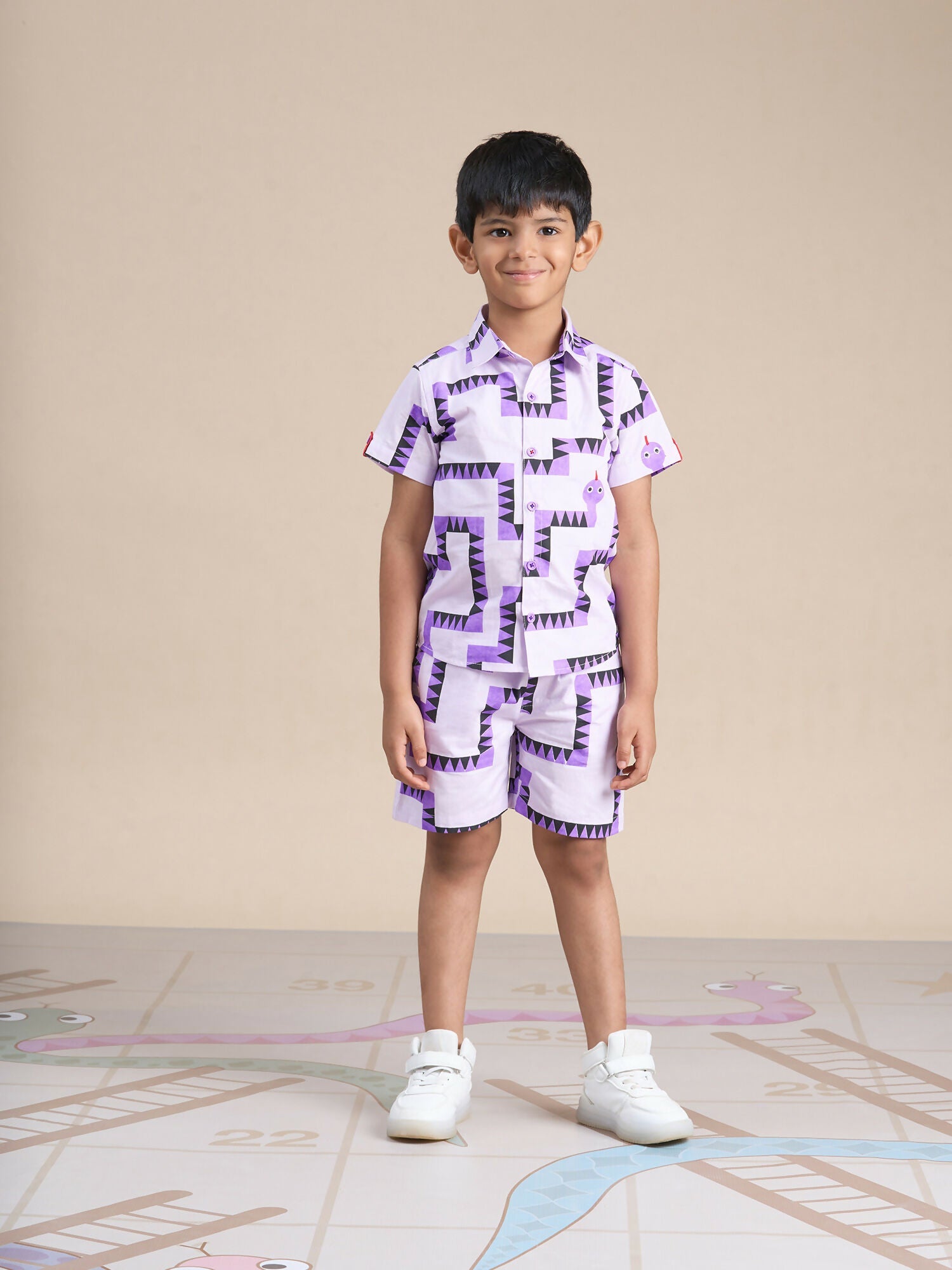 Snakes and Ladders Boys Purple Table Print Shirt and Boxer Set from Siblings Collection