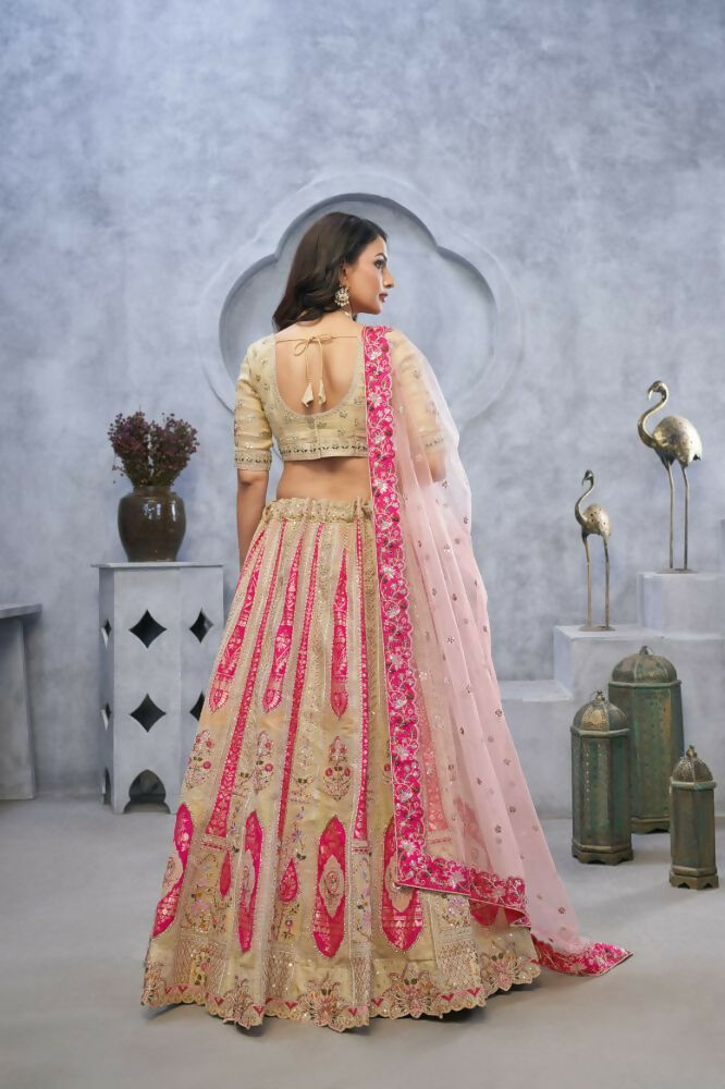 Kesar Fab Chiku Organza Embroidered Lehenga