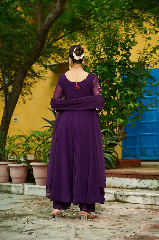 Joban Fashion Purple Readymade Kurta Set With Sequence embroidery Work - Distacart