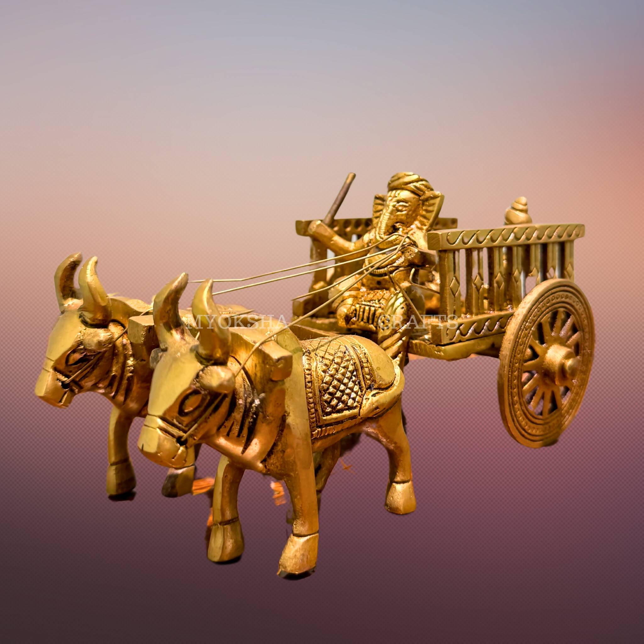 Brass Bullock Cart with Ganesha