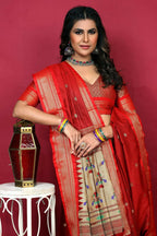 Jyoti Fashion Women's Red Paithani Silk Zari Woven Saree with Blouse