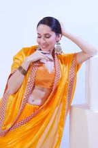 Yellow Satin Jimmy Choo Solid Designer & Lace Work Saree - Samaa