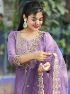 Vellora Light Lavender Silk Blend Embroidered Salwar Suit Set