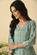 Joban Fashion Sea Green Cotton Rayon Kurta Set