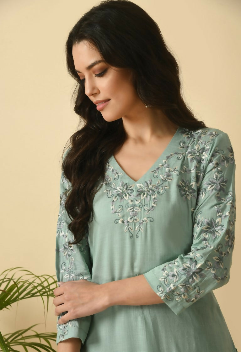 Joban Fashion Sea Green Cotton Rayon Kurta Set
