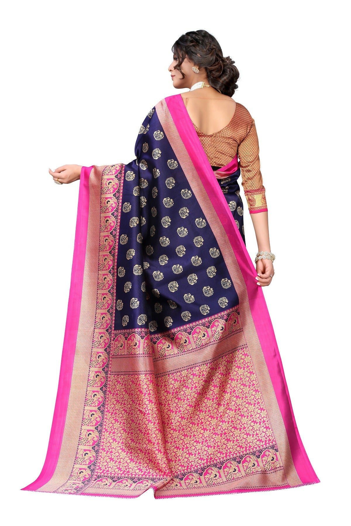 Vamika Navy Blue Printed Art Silk Saree