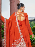 Joban Fashion Rust Readymade Kurta Set With Sequence embroidery Work - Distacart