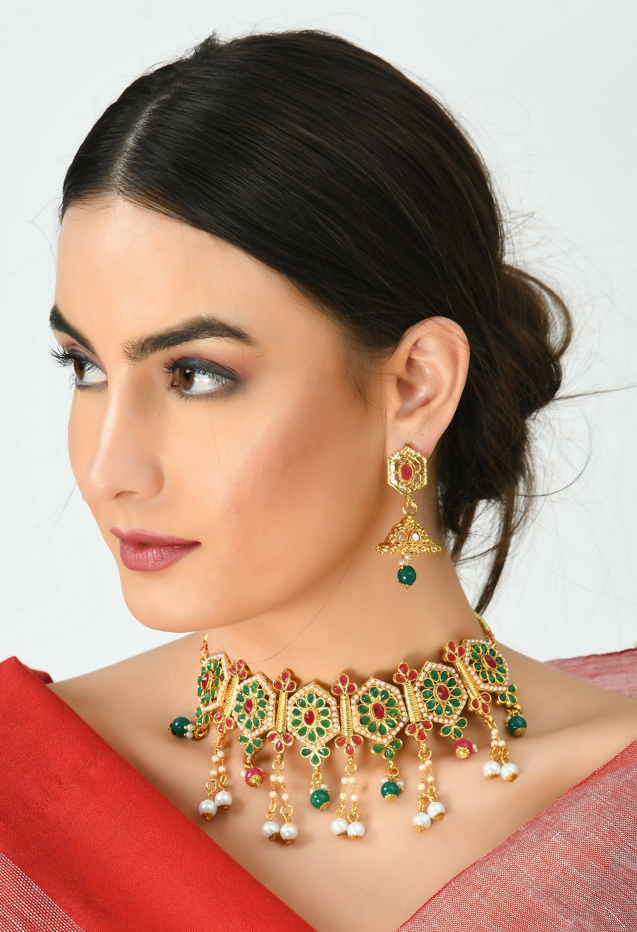 Mominos Fashion Johar Kamal Women Gold-Plated Brass Finish Meena & Pearls Work Choker - Distacart