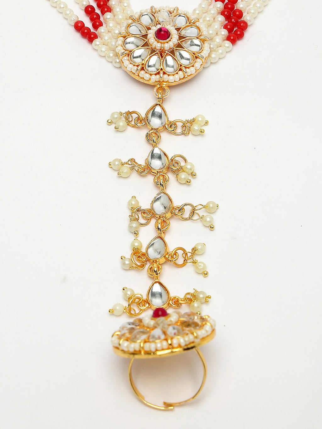 NVR Women's Red Gold-Polished Stone Studded Handcrafted Ring Bracelet - Distacart