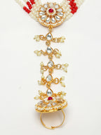 NVR Women's Red Gold-Polished Stone Studded Handcrafted Ring Bracelet - Distacart