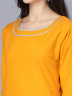 Myshka Women Mustard Yellow Pure Cotton Kurta with Trousers With Dupatta - Distacart