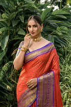 Jyoti Fashion Women's Orange Kanjivaram Silk Zari Woven Saree with Blouse