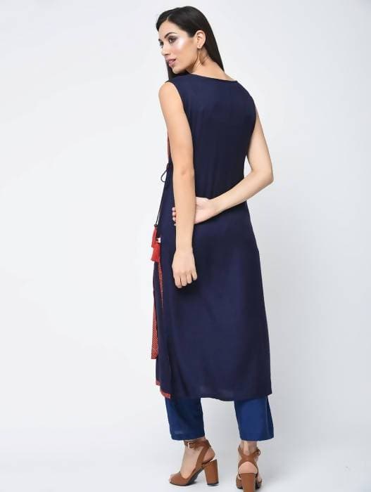 Aniyah Rayon Block Printed Layered Kurta In Red (AN-120K)