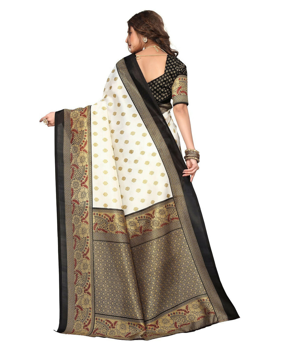 Vamika white & black Printed Art Silk Saree