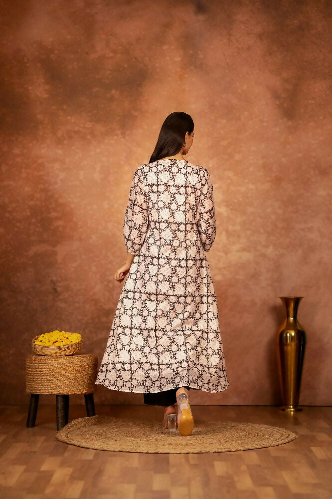 Joban Fashion Black Floral Hand Block Printed Cotton Kurta Pant Set - Distacart