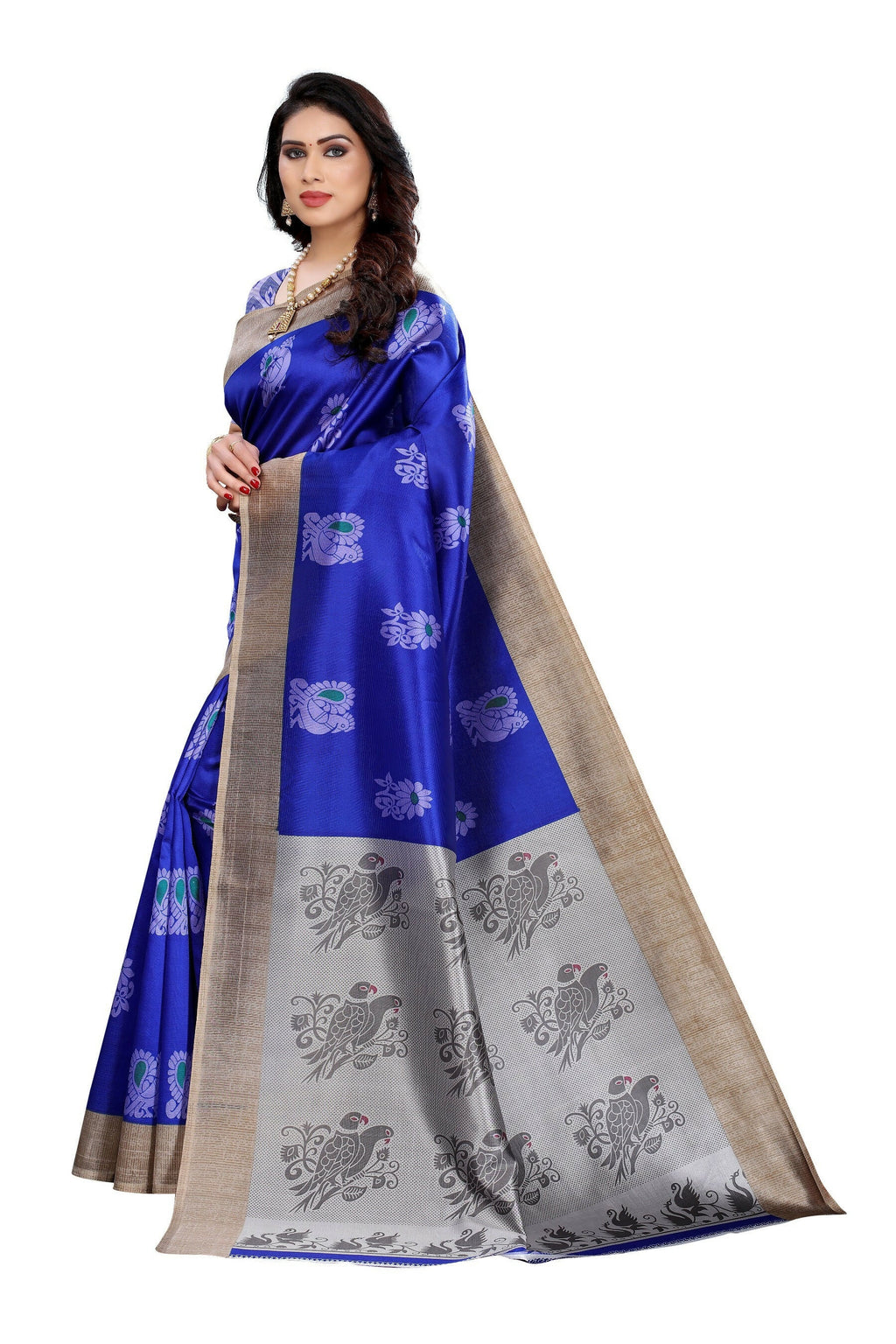 Vamika blue Printed Art Silk Saree
