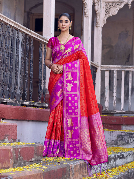 Shree Shyam Fashion Red Soft Silk Saree