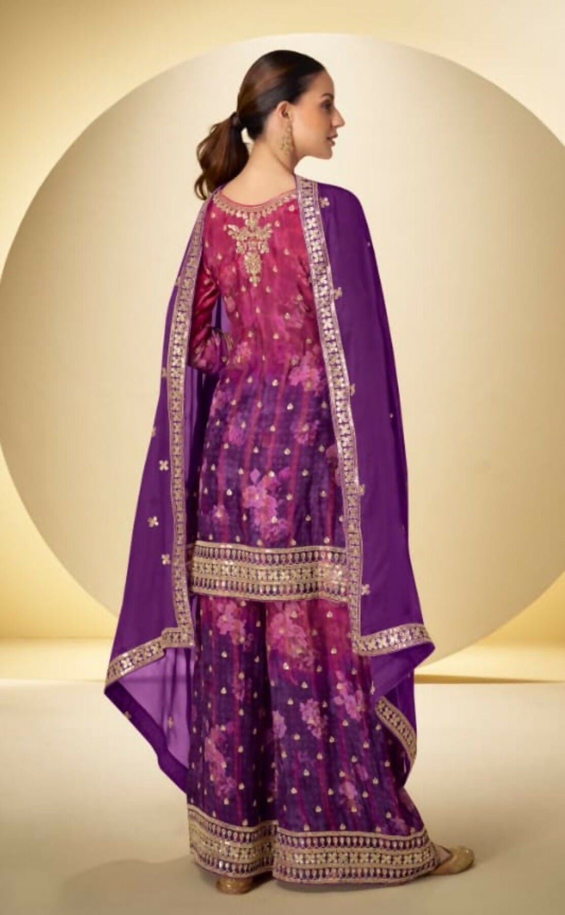 Anaita Purple Chinon Silk Readymade Suit with Sequence Work - Distacart