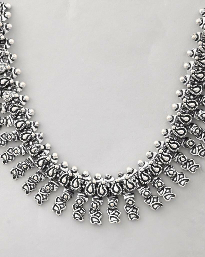 VOJ Silver-Toned Silver-Plated Oxidized Necklace