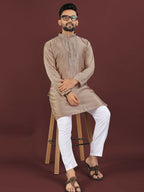 Anaita Brown Embroidered Silk Straight Kurta