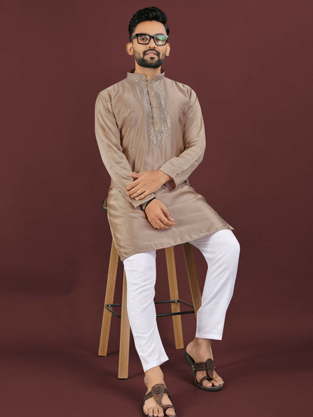 Anaita Brown Embroidered Silk Straight Kurta