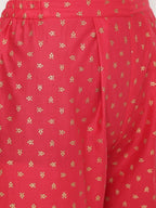 Ahalyaa Women's Red Cotton Gold Print Kurta Sharara Set