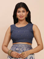 Shree Shyam Fashion Linen Cotton Navy Blue Saree - Distacart