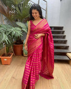 DEIANA'S Beautiful Designer Golden zari Soft Lichi Silk Saree - Pink