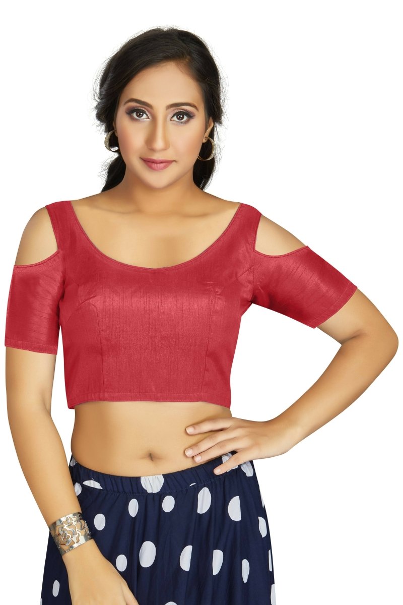 Aastha Fashion Women's Gajri Art Silk Cold Shoulder Sleeve Readymade Blouse