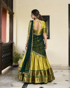 Lorenvalley Parrotgreen Cotton Silk Weaving Work With Paithani Concept Lehenga Choli