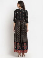 Rudra Bazaar Floral Printed A-Line Flared Black Kurti - Distacart