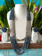 Inhanns Saree Shobha Statement Necklace & Earring Set - Navy Blue