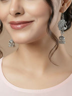 NVR Women Peacock Design German Silver Oxidised Jhumka Earrings - Distacart