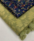 Olive Jute Silk Woven Design Saree with Unstitched Blouse - A2M