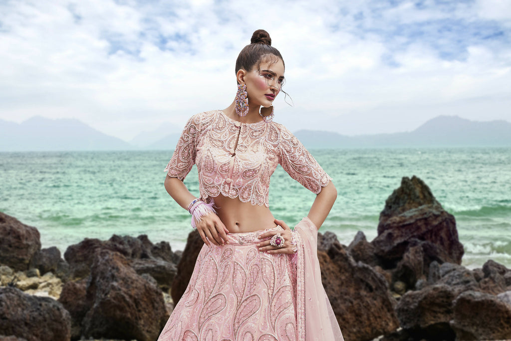 House of Panchhi Coral Net Multi Sequins with heavy Zarkan embroidery Lehenga choli & Dupatta