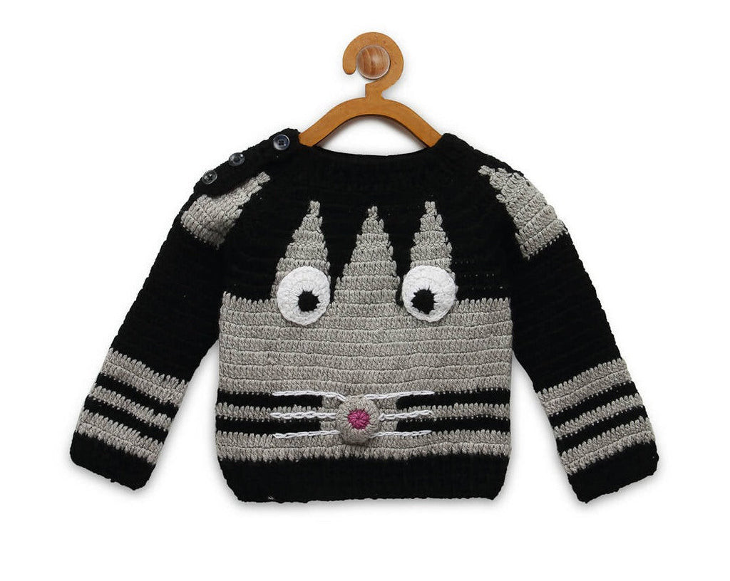 Chutput Kids Grey Coloured Solid Pullover with Mouse Cartoon