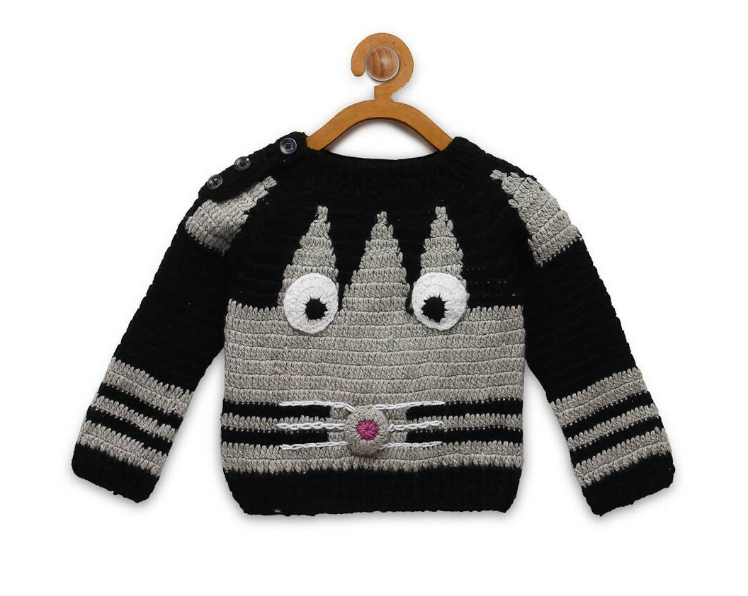 Chutput Kids Grey Coloured Solid Pullover with Mouse Cartoon