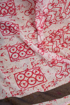 Vastranavya White Red Digital Printed Linen Ready To Wear Designer Saree with Unstitched Blouse - Distacart