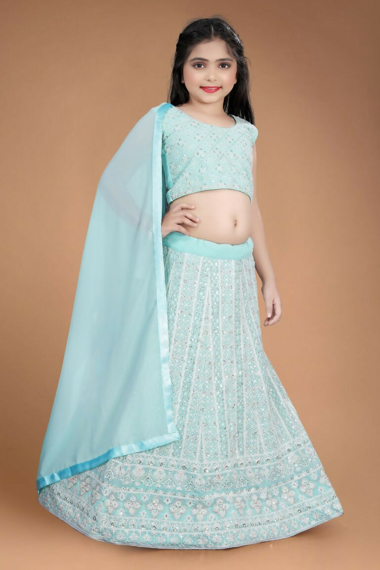 Wedding Designer Sky Heavy Fox Georgette Kidswear Lehenga - Aaradhna