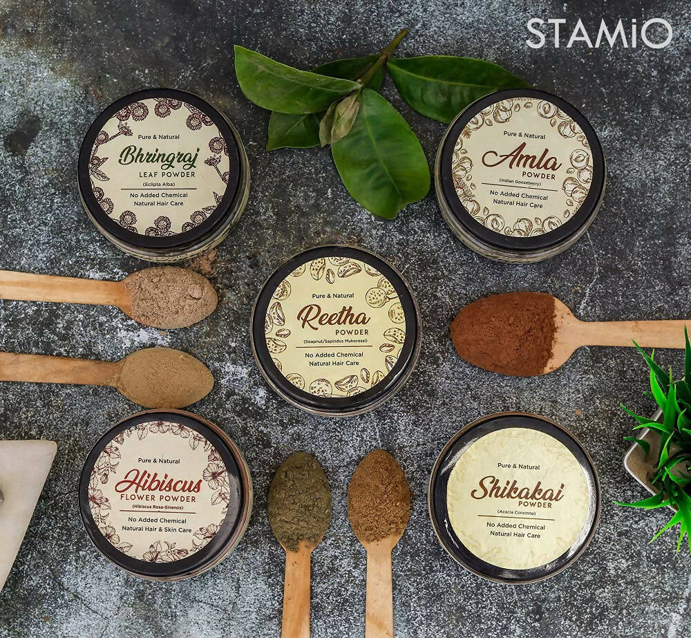Stamio Pure Amla, Reetha, Shikakai, Bhringraj, Hibiscus Powders Combo For Hair Pack - Distacart
