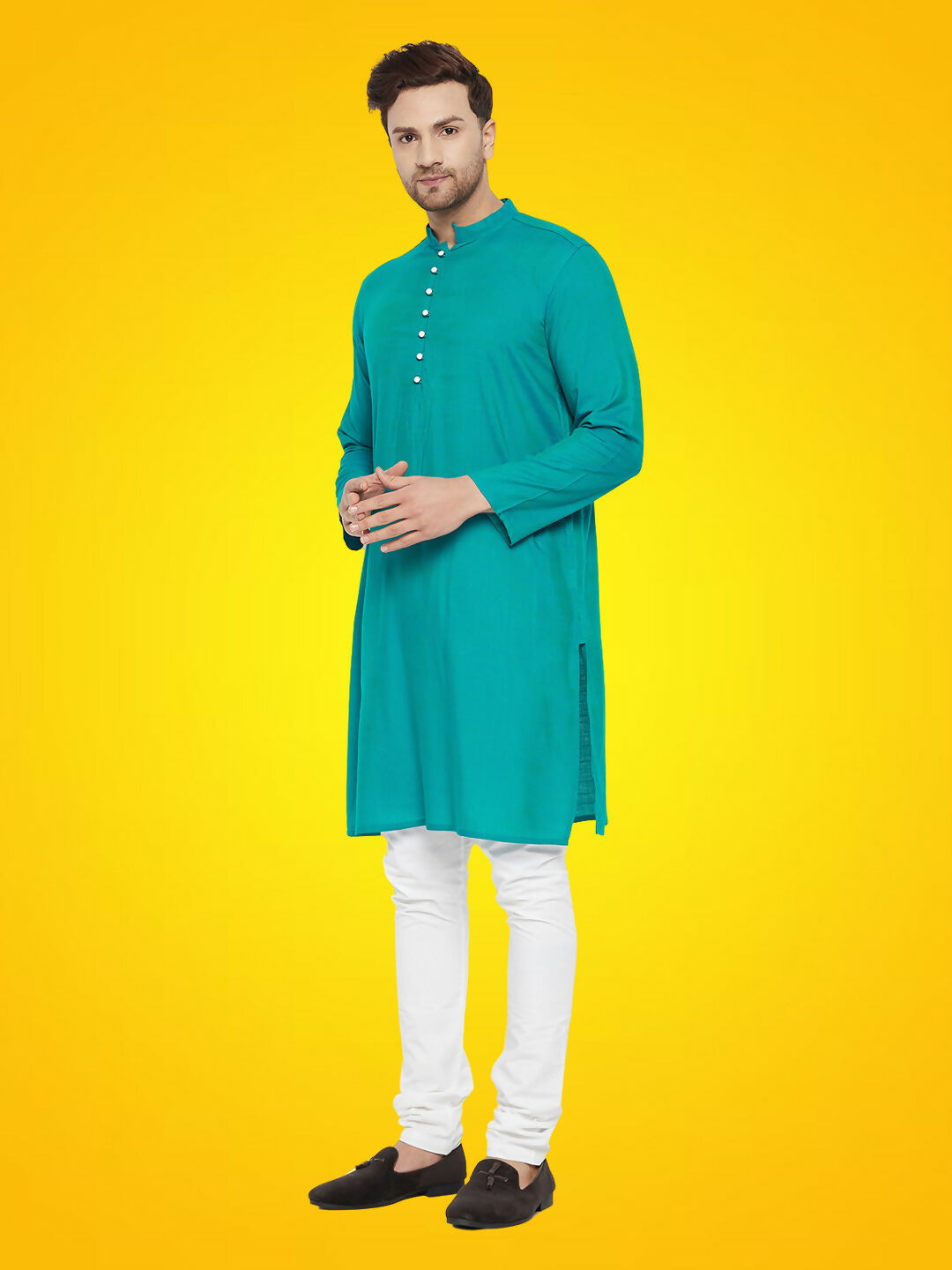 Even Apparels Men's Rayon Green Self Design Kurta