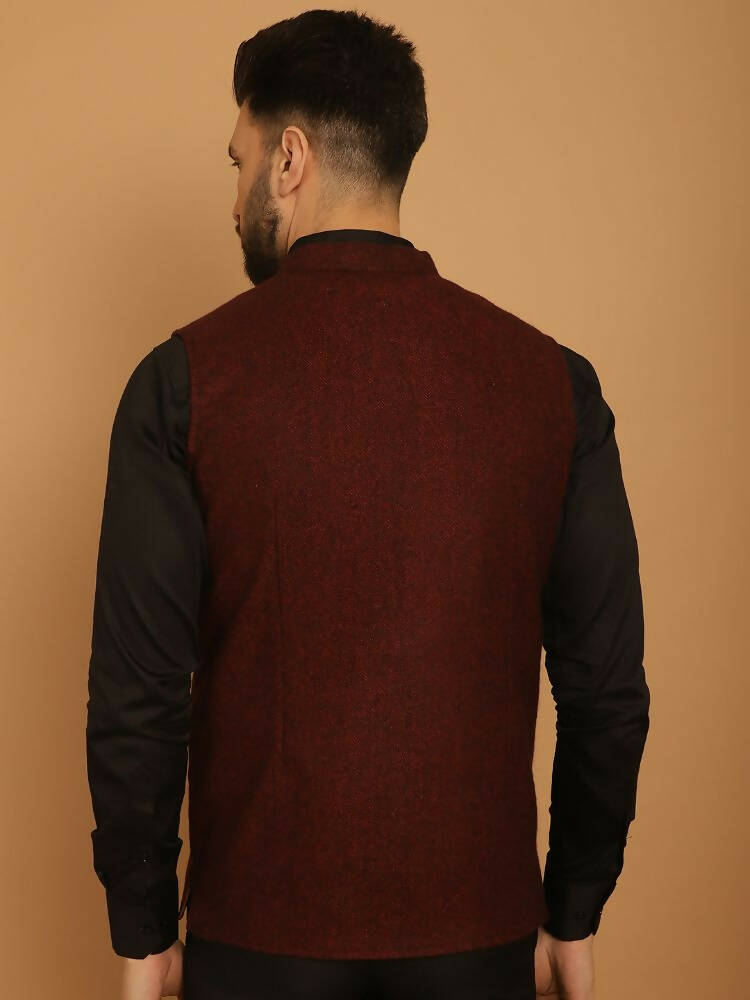 Even Apparels Pure Wool Nehru Jacket - Maroon